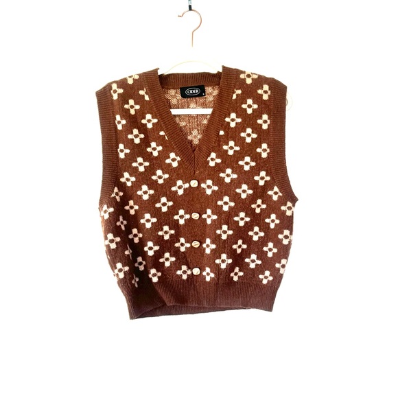 Cider Brown Floral Retro Crop Sweater Vest Designer LV S - Picture 2 of 7